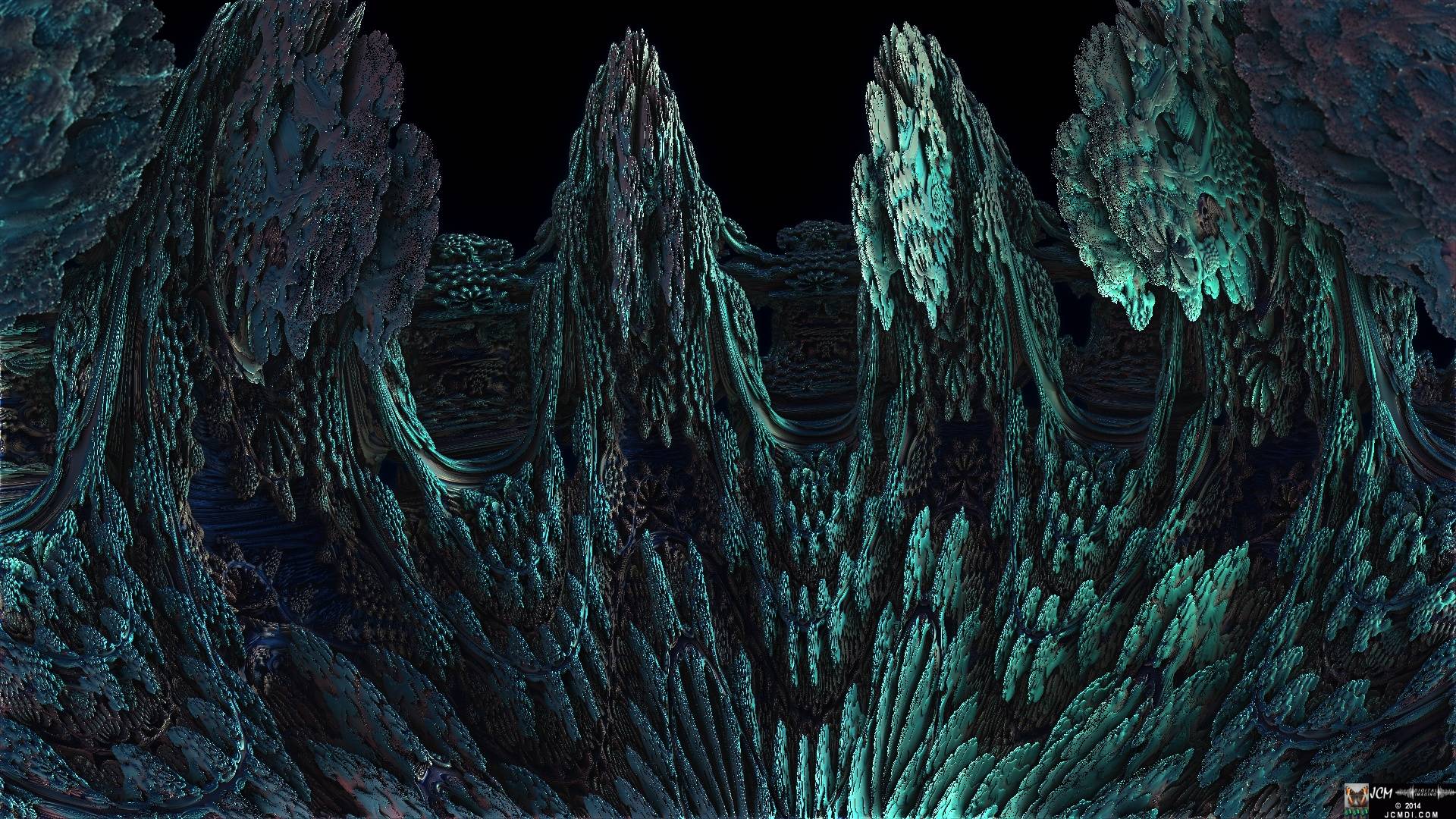 Still image from the JCMDI video Blue Coral on YouTube, rendered with Mandelbulb 3D